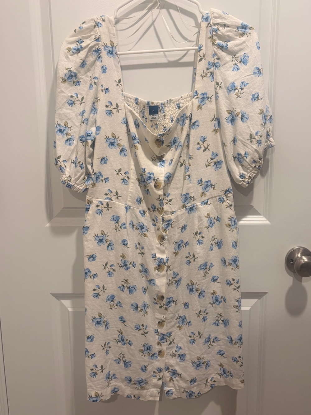 Old Navy Off White Dress with Blue Floral Print